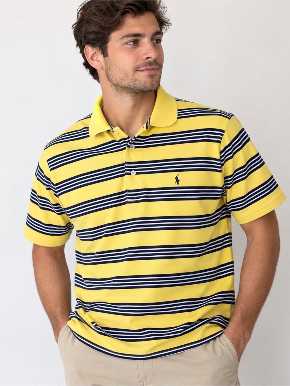 Polo Golf Ralph Lauren Men’s XL Yellow Navy Striped Cotton Polo Shirt Preppy